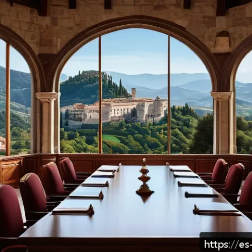 산마리노 전쟁 중 중립 유지 전략 - A detailed diplomatic meeting scene in a grand historic hall inspired by San Marino&rsquo;s medieval archi...