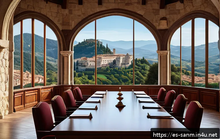 산마리노 전쟁 중 중립 유지 전략 - A detailed diplomatic meeting scene in a grand historic hall inspired by San Marino’s medieval archi...