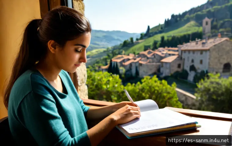 산마리노에서의 유학생 생활 - Photorealistic international university student from Spain studying at a tidy apartment desk in San ...